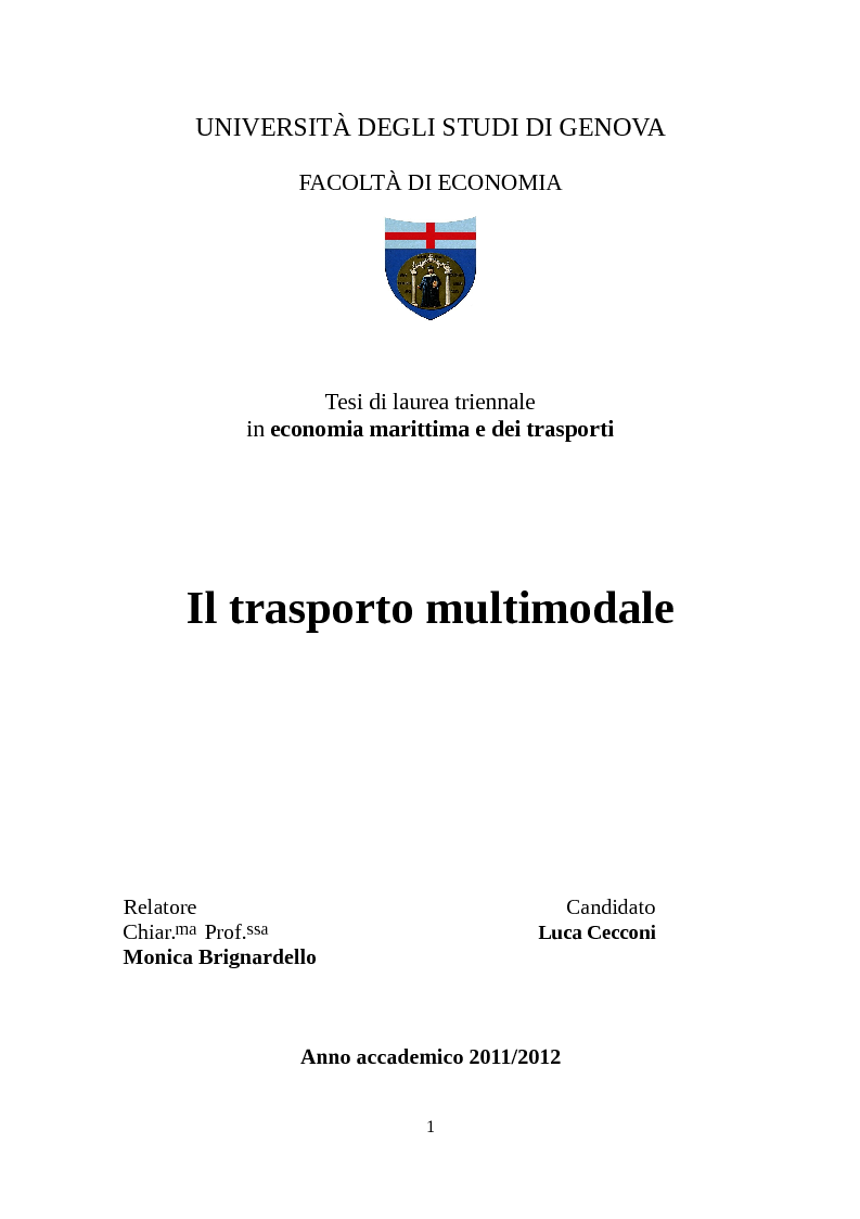 Anteprima della tesi: Il trasporto multimodale, Pagina 1