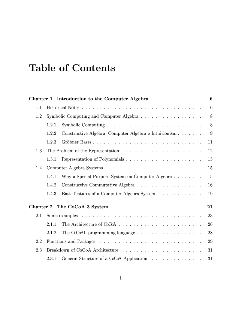 Indice della tesi: The Design of the CoCoA 3 System, Pagina 1