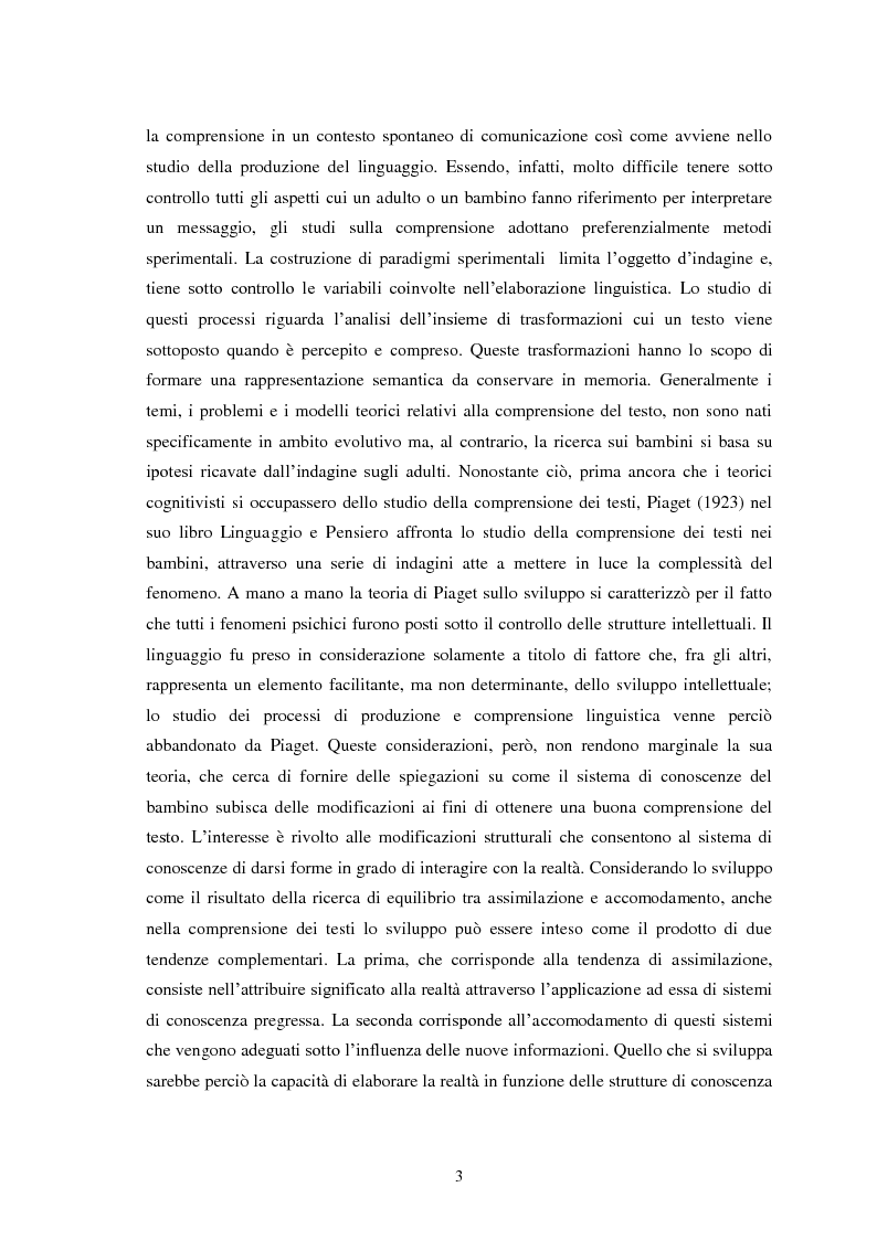 Anteprima della tesi: La Comprensione del Testo Orale in Bambini con Regolare Sviluppo del Linguaggio e Bambini con Disturbo Specifico del Linguaggio: quali differenze?, Pagina 3
