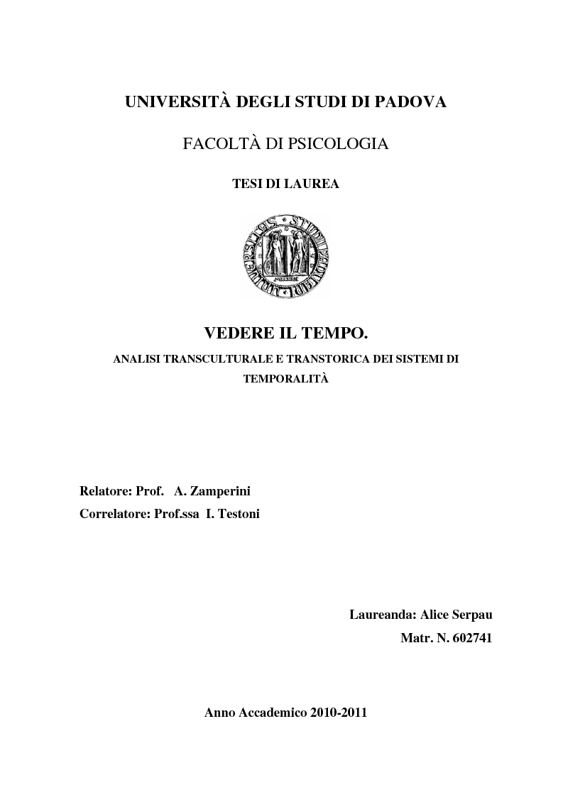 Anteprima della tesi: Vedere il Tempo. Analisi Transtorica e Transculturale dei Sistemi di Temporalità, Pagina 1