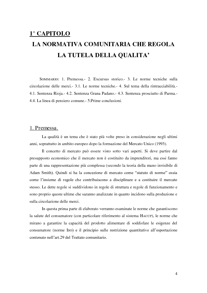 Anteprima della tesi: Qualità: nuovi orizzonti tra norme tecniche, Corte di Giustizia CE e strumenti di tutela., Pagina 5