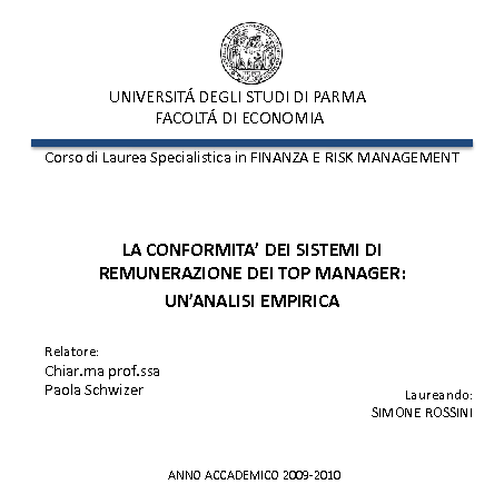 Anteprima della tesi: La conformità dei sistemi di remunerazione dei top manager: un'analisi empirica, Pagina 1