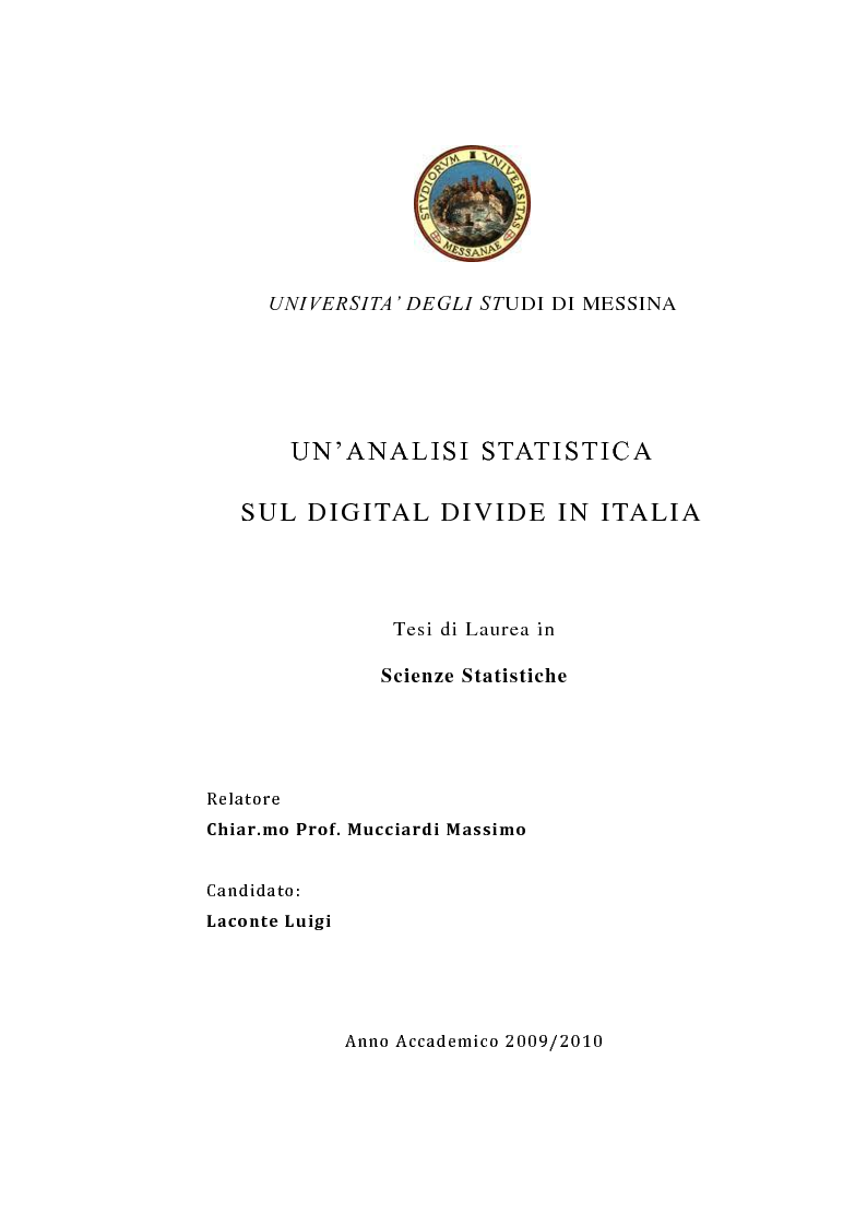 Anteprima della tesi: Un'analisi statistica sul Digital Divide in Italia, Pagina 1
