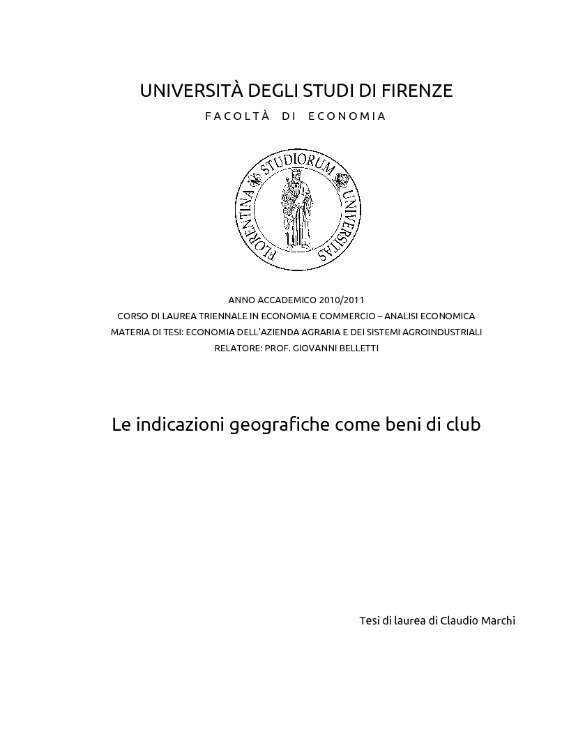 Anteprima della tesi: Le indicazioni geografiche come beni di club, Pagina 1