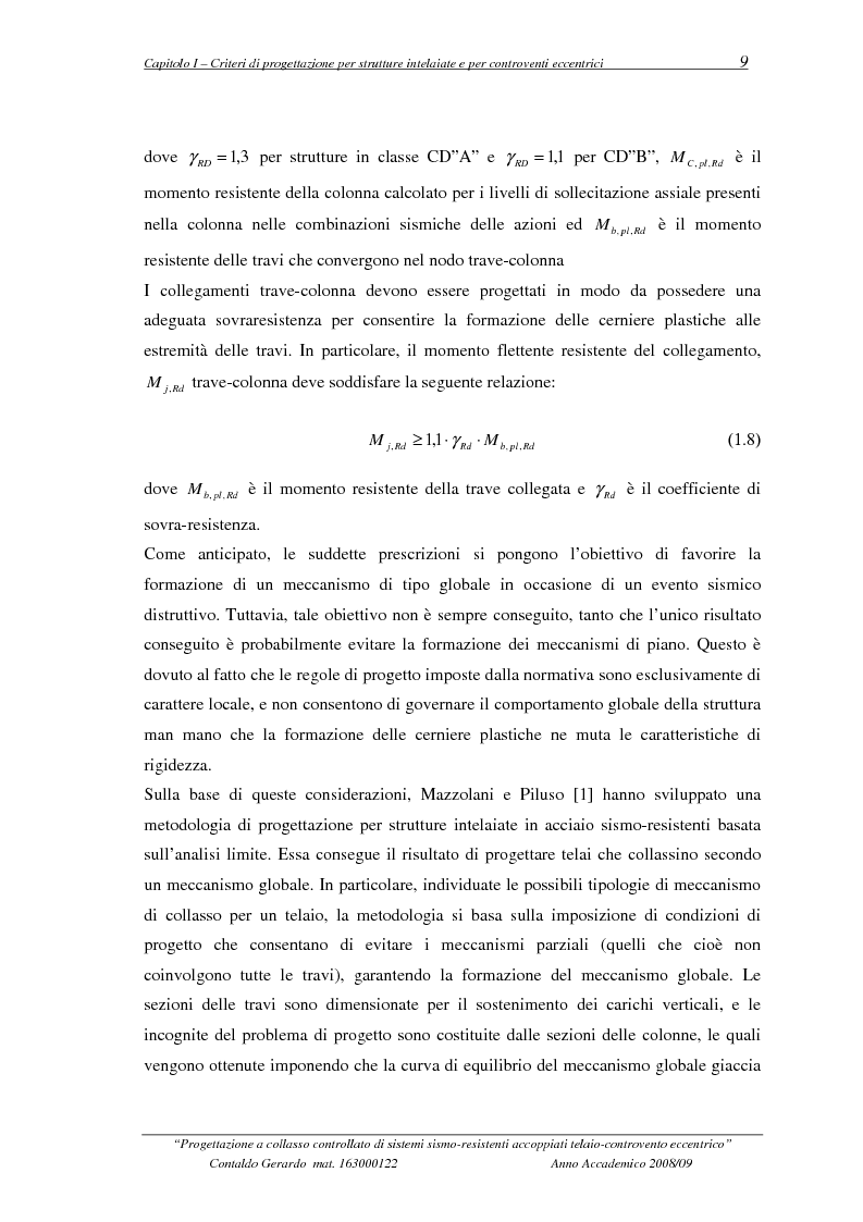 Anteprima della tesi: Progettazione a collasso controllato di sistemi sismo-resistenti accoppiati telaio- controvento eccentrico, Pagina 10