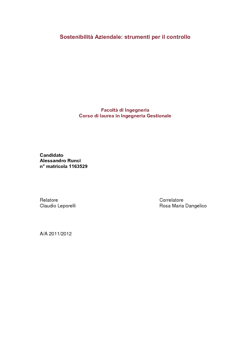 Anteprima della tesi: Sostenibilità aziendale. Strumenti per il controllo., Pagina 1