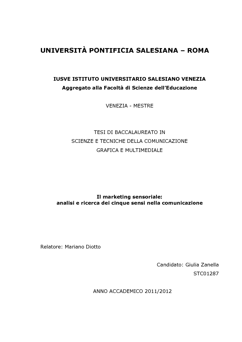Anteprima della tesi: Il marketing sensoriale: analisi e ricerca dei 5 sensi nella comunicazione, Pagina 1