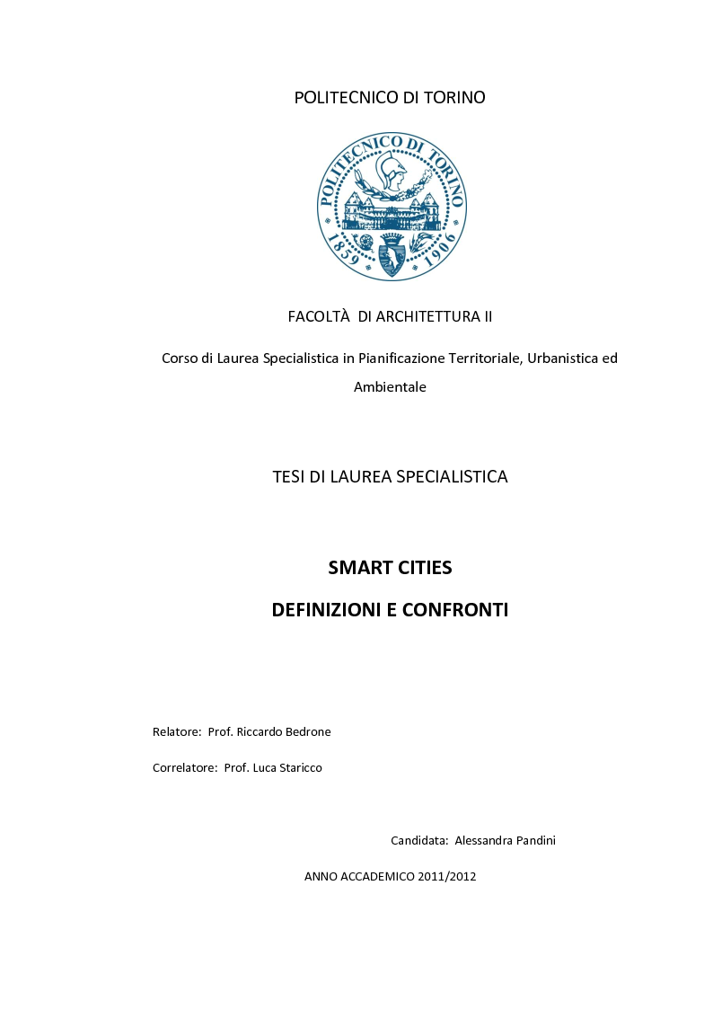 Anteprima della tesi: Smart Cities. Definizioni e confronti, Pagina 1