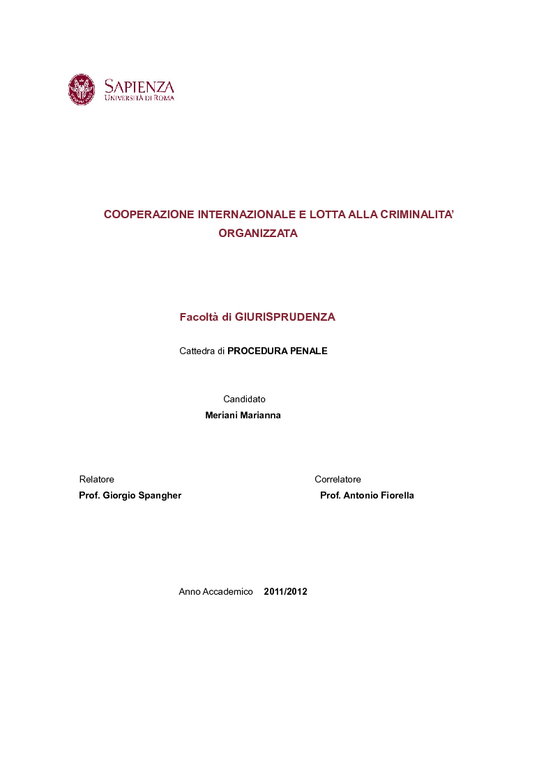Anteprima della tesi: Cooperazione Internazionale e lotta alla criminalità organizzata, Pagina 1