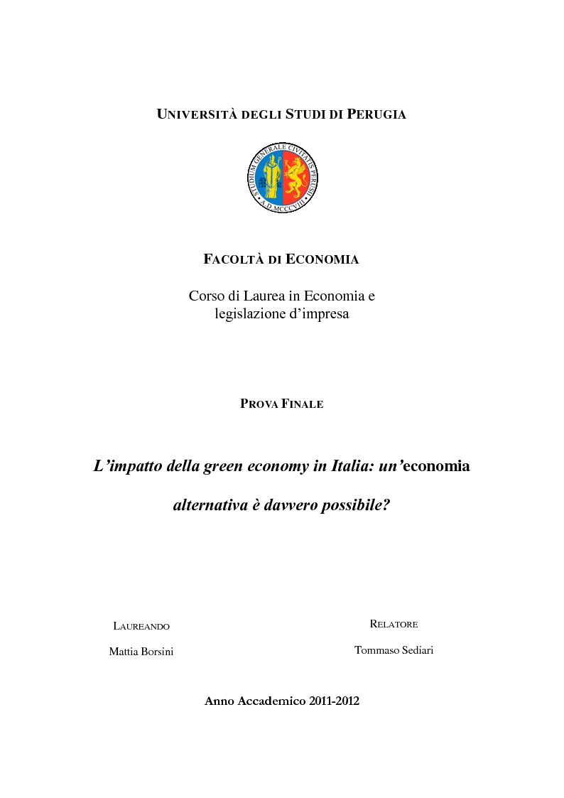 Anteprima della tesi: L'impatto della green economy in Italia: un'economia alternativa è davvero possibile?, Pagina 1