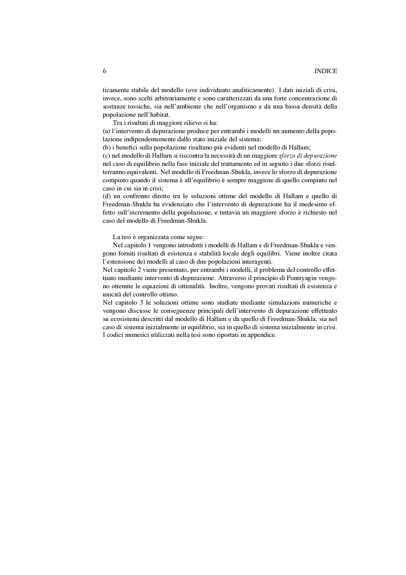 Anteprima della tesi: Modelli di interazione popolazione sostanze tossiche: analisi qualitativa e controllo ottimo, Pagina 3