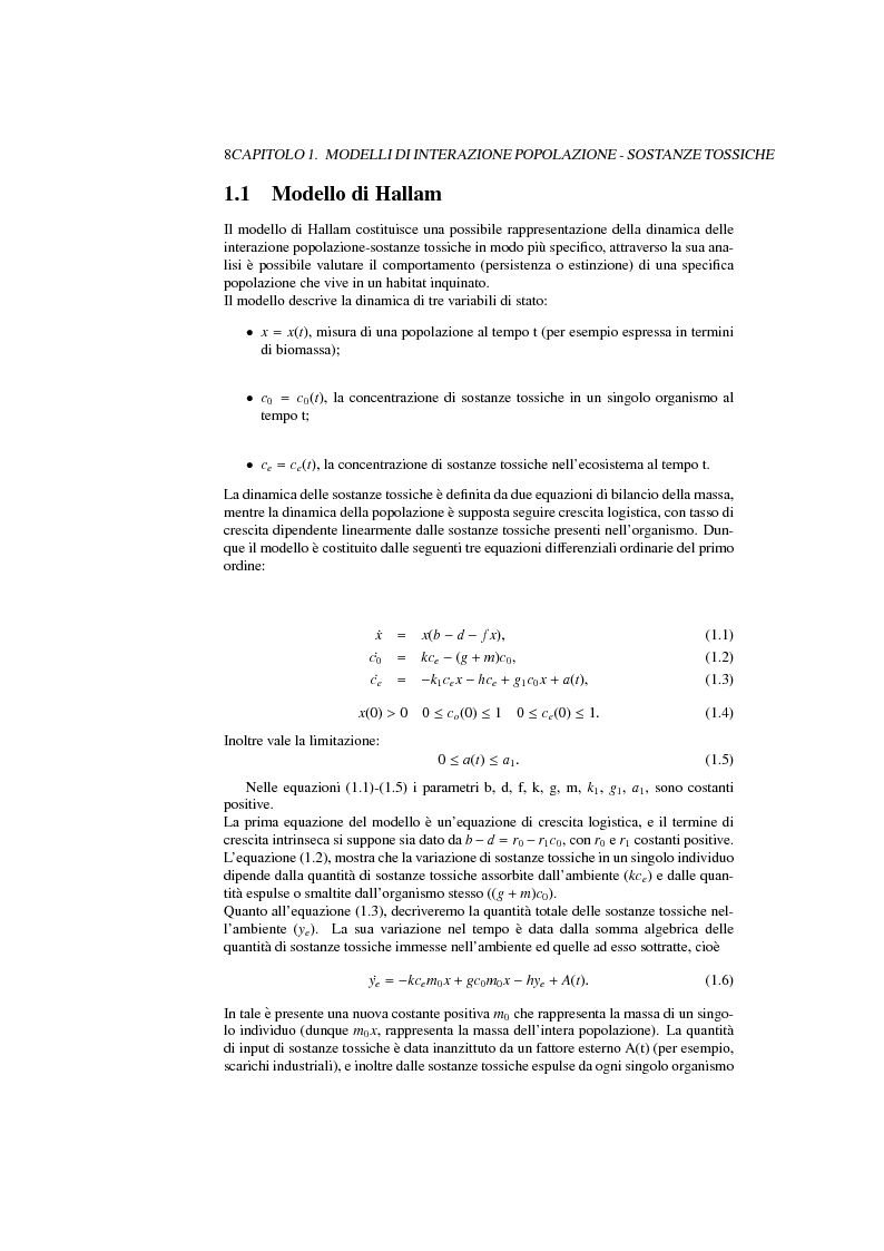 Anteprima della tesi: Modelli di interazione popolazione sostanze tossiche: analisi qualitativa e controllo ottimo, Pagina 5