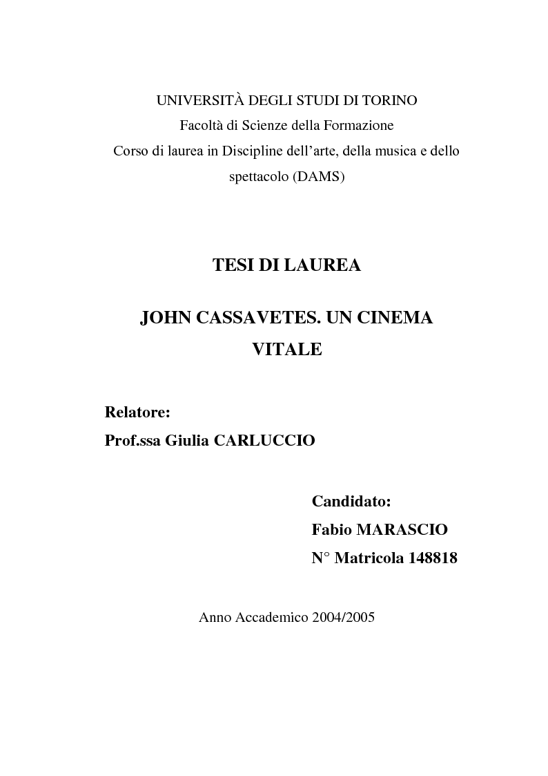 Anteprima della tesi: John Cassavetes. Un cinema vitale., Pagina 1