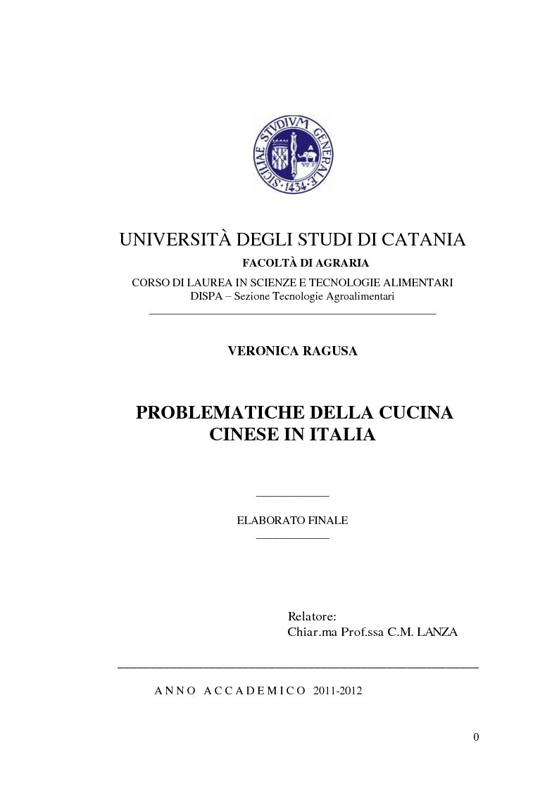 Anteprima della tesi: Problematiche della cucina cinese in Italia, Pagina 1