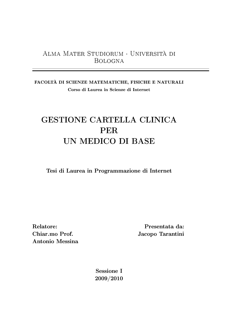 Anteprima della tesi: Gestione cartella clinica di un medico di base, Pagina 1