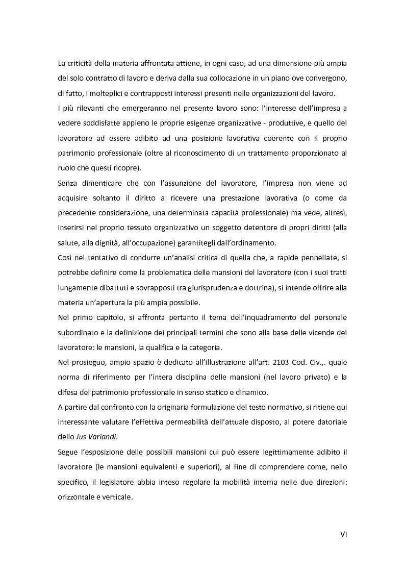 Anteprima della tesi: La disciplina delle mansioni nel lavoro subordinato privato: il quadro normativo e l’interpretazione giurisprudenziale , Pagina 3