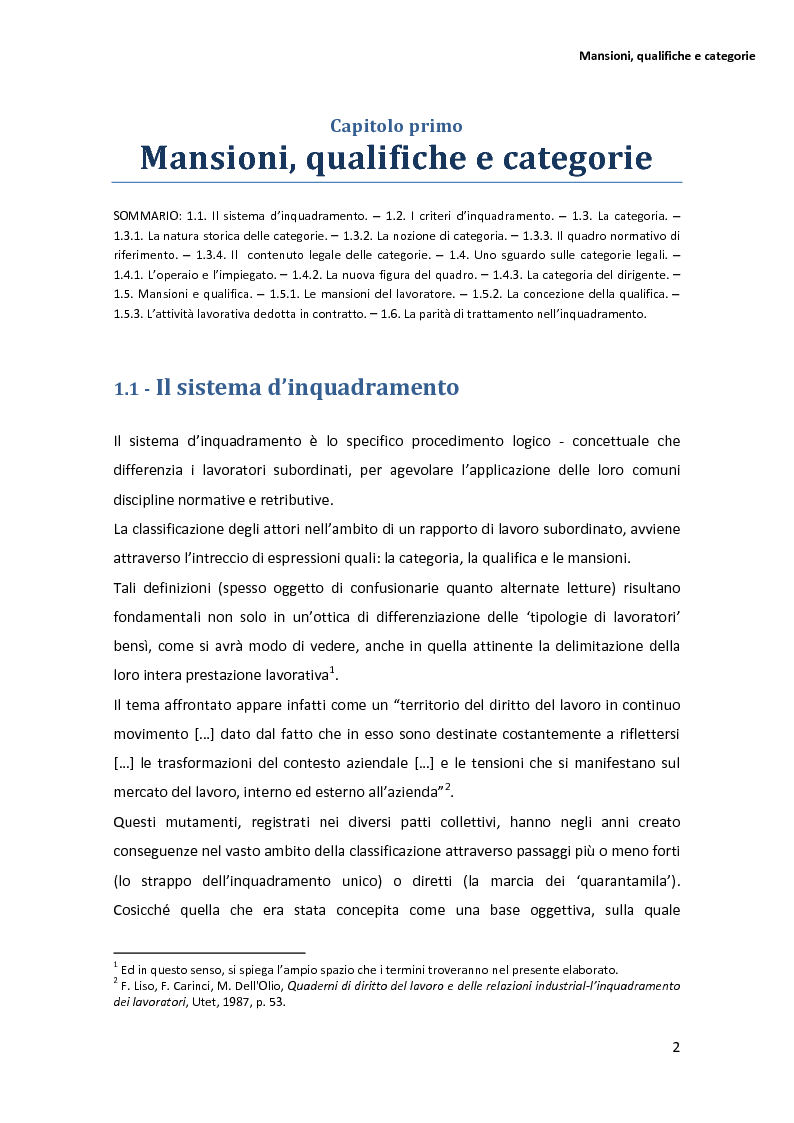 Anteprima della tesi: La disciplina delle mansioni nel lavoro subordinato privato: il quadro normativo e l’interpretazione giurisprudenziale , Pagina 6