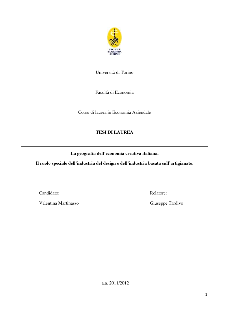 Anteprima della tesi: La geografia dell’economia creativa italiana, Pagina 1