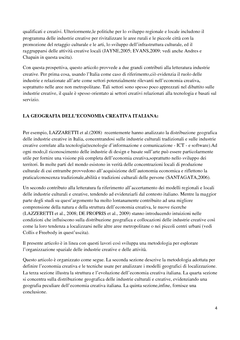 Anteprima della tesi: La geografia dell’economia creativa italiana, Pagina 3