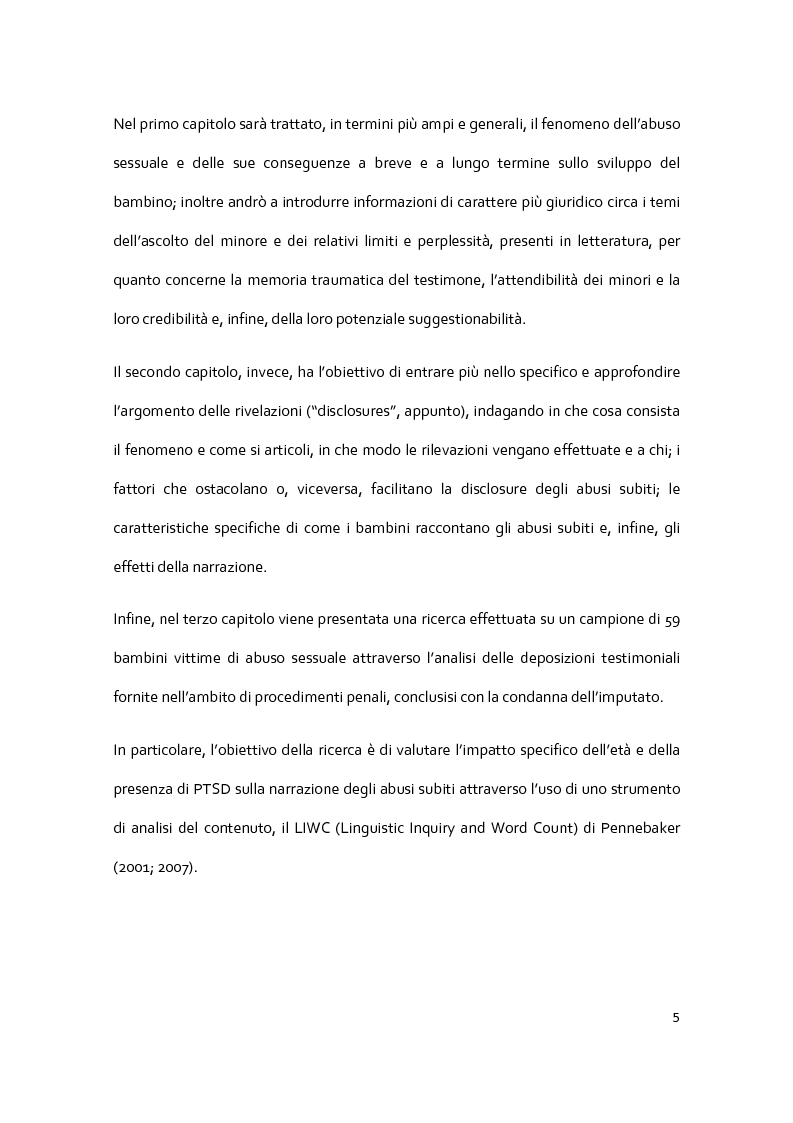 Anteprima della tesi: Il racconto del trauma: fattori che influenzano la disclosure nel caso di abuso sessuale infantile, Pagina 3