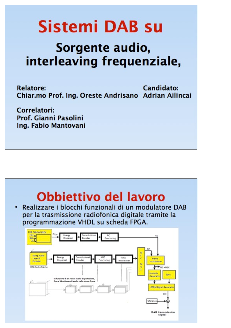 Anteprima della tesi: Sistemi DAB su FPGA: Sorgente audio, interleavingfrequenziale, modulazione OFDM, Pagina 1