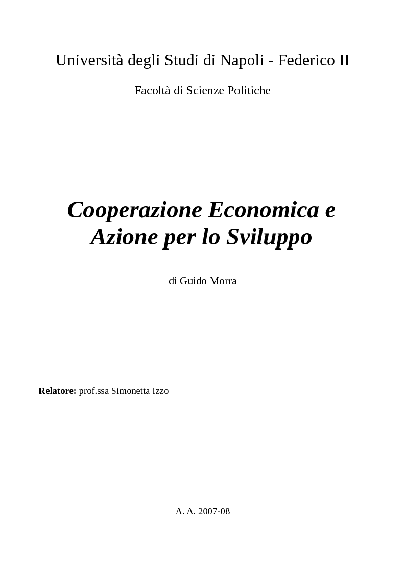 Anteprima della tesi: Cooperazione Economica e Azione per lo Sviluppo, Pagina 1