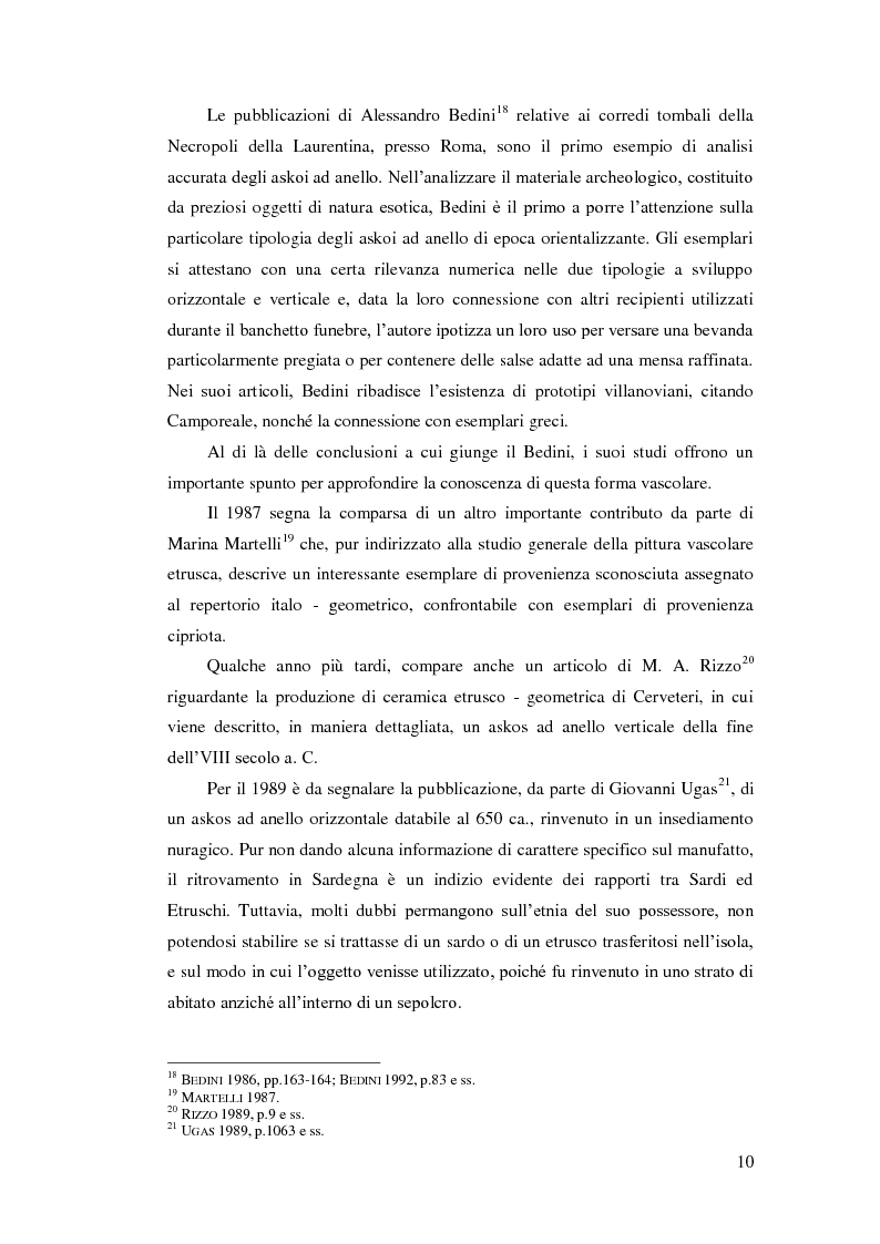 Anteprima della tesi: Gli askoi ad anello tardo-villanoviani ed orientalizzanti dell'Italia centrale tirrenica, Pagina 8