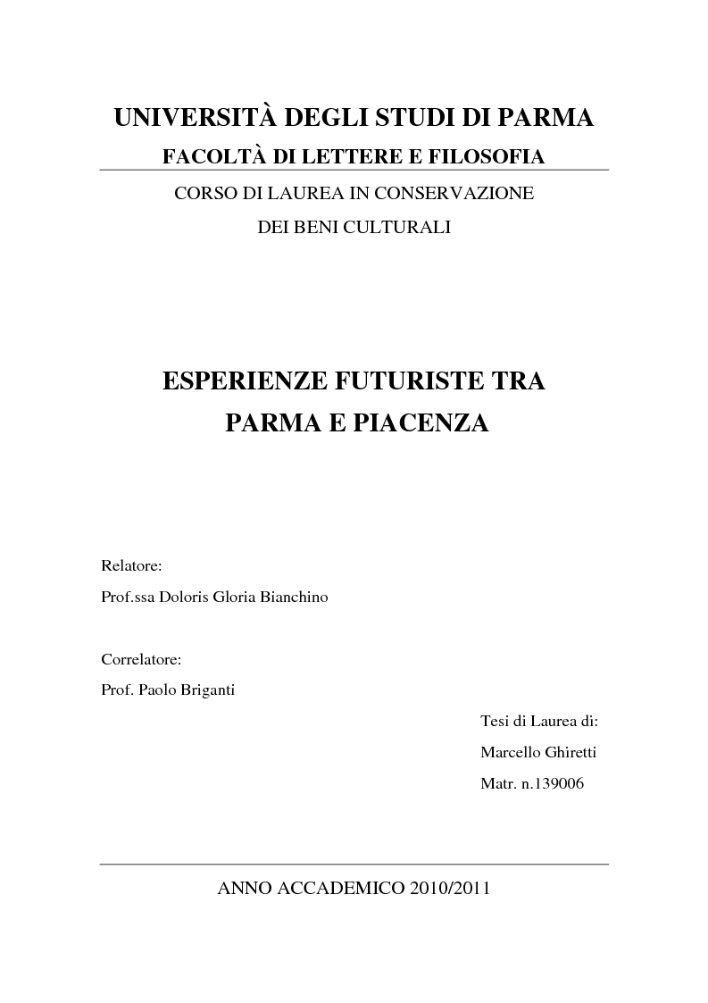Anteprima della tesi: Esperienze futuriste tra Parma e Piacenza, Pagina 1