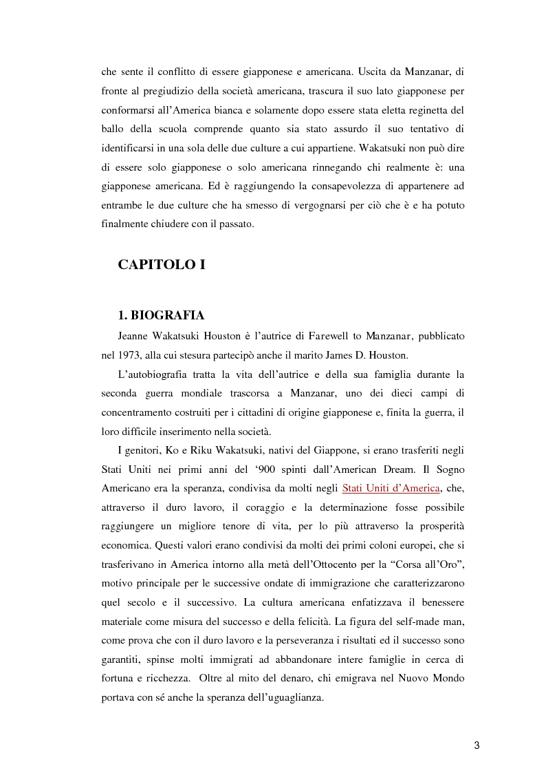 Anteprima della tesi: Jeanne Wakatsuki Houston: alla ricerca dell'io in "Farewell to Manzanar", Pagina 3
