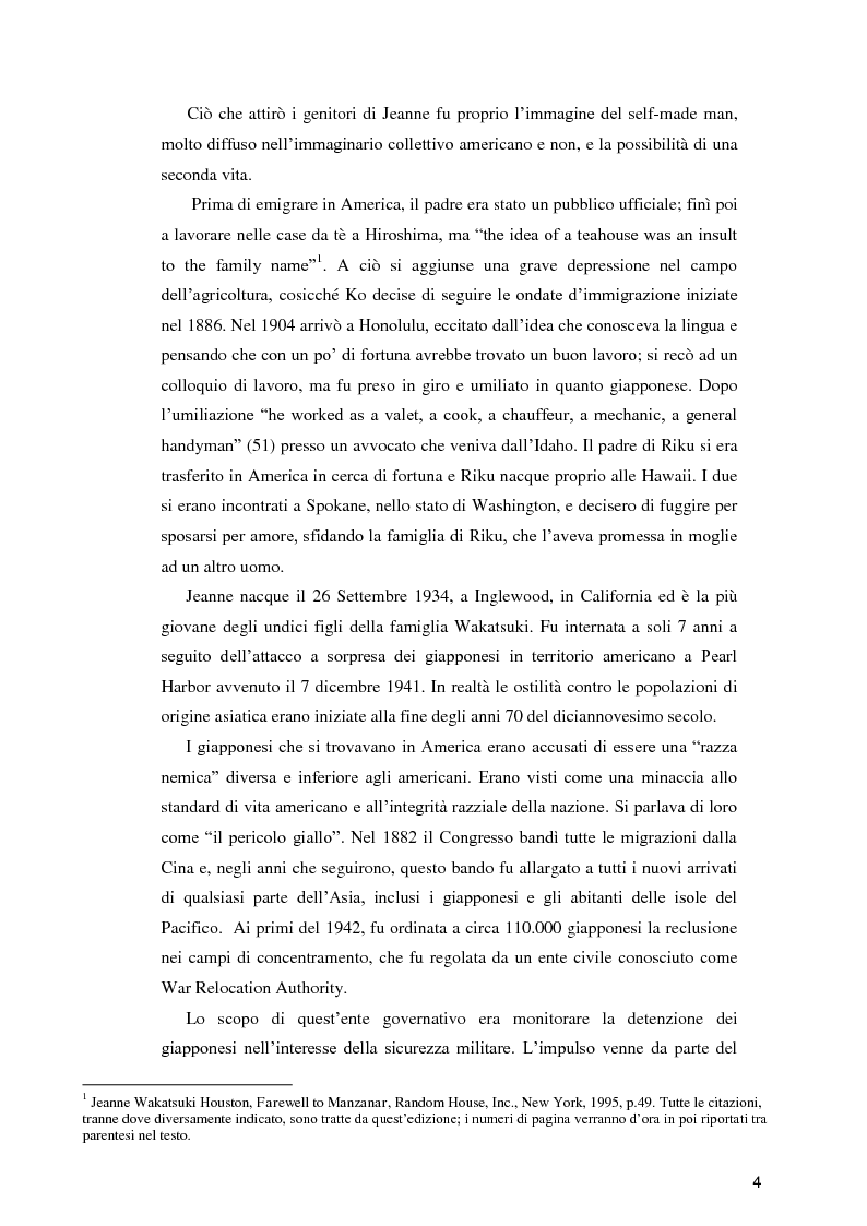 Anteprima della tesi: Jeanne Wakatsuki Houston: alla ricerca dell'io in "Farewell to Manzanar", Pagina 4