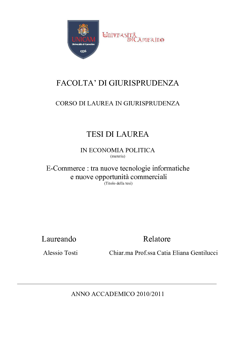 Anteprima della tesi: E-Commerce: tra nuove tecnologie informatiche e nuove opportunità commerciali, Pagina 1