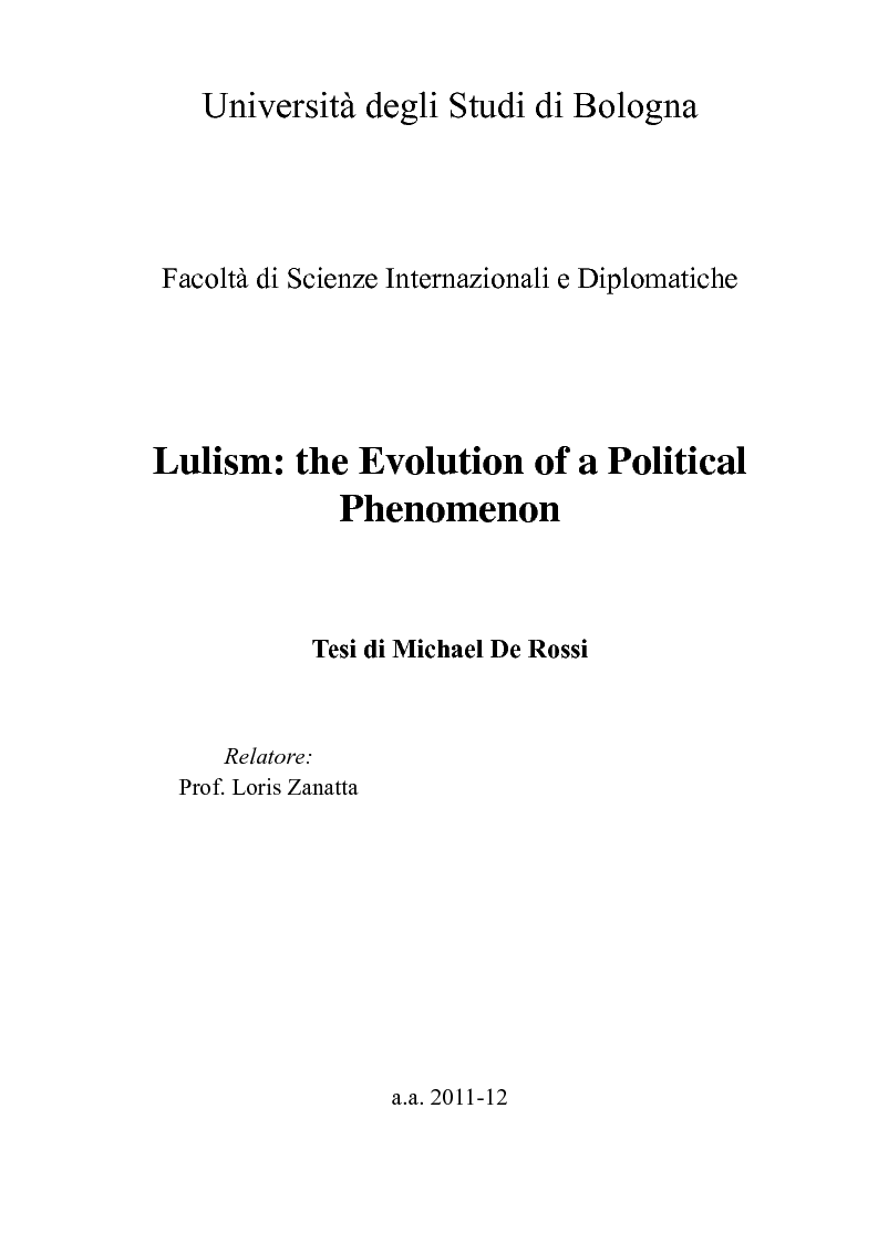 Anteprima della tesi: Lulism: the Evolution of a Political Phenomenon, Pagina 1