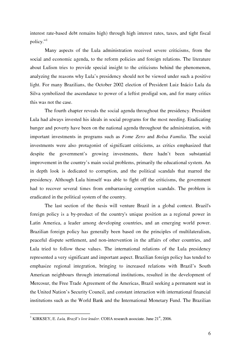 Anteprima della tesi: Lulism: the Evolution of a Political Phenomenon, Pagina 5