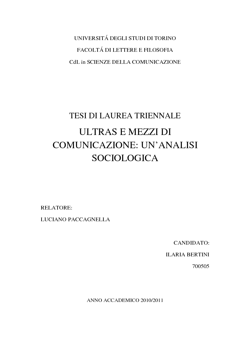 Anteprima della tesi: Ultras e mezzi di comunicazione: un'analisi sociologica, Pagina 1