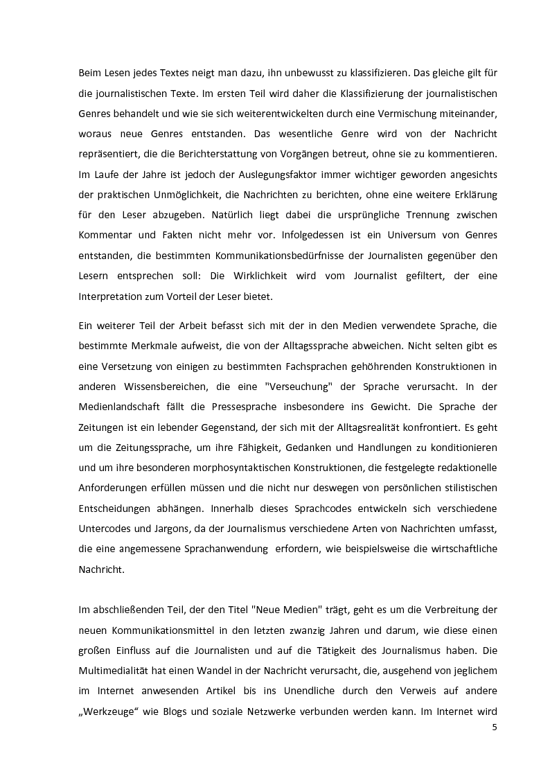 Anteprima della tesi: Journalistische Texte: Genres, Sprache, Neue Medien, Pagina 3