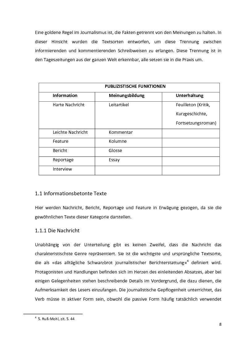 Anteprima della tesi: Journalistische Texte: Genres, Sprache, Neue Medien, Pagina 6