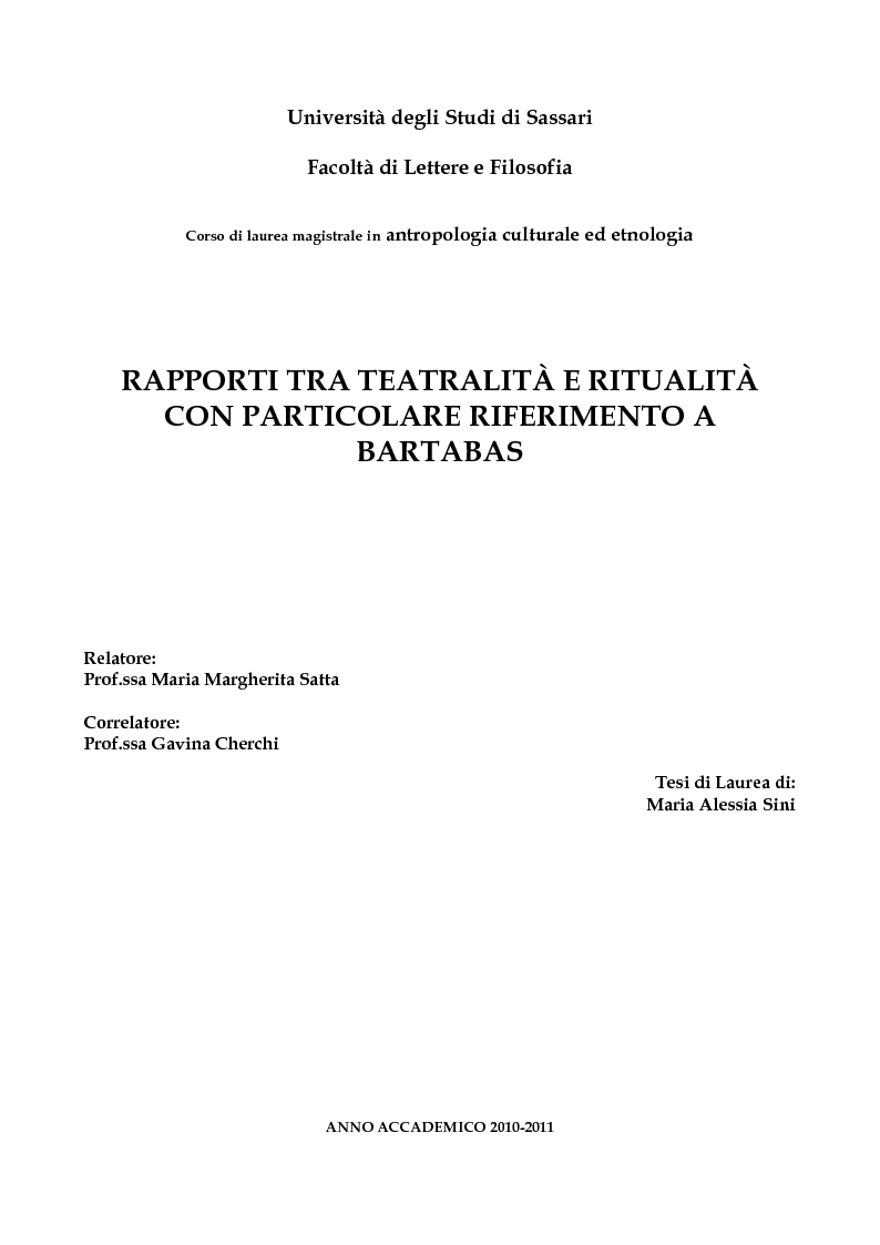 Anteprima della tesi: Rapporti tra teatralità e ritualità con particolare riferimento a Bartabas, Pagina 1