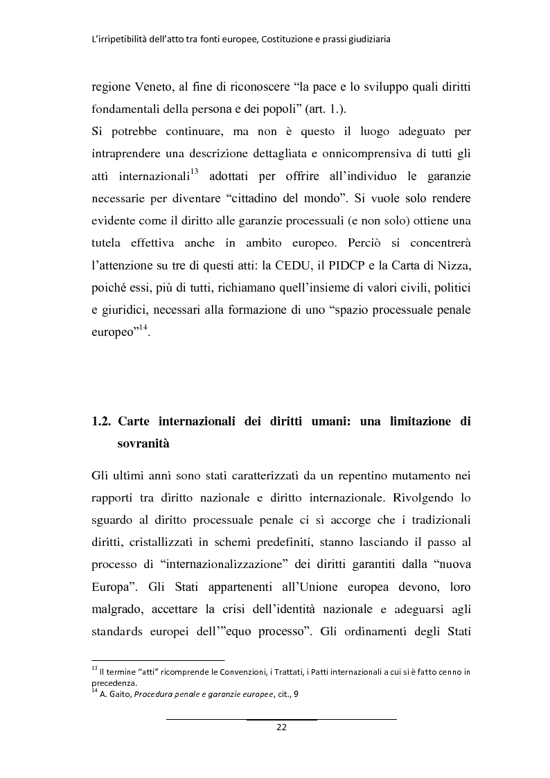 Anteprima della tesi: L'irripetibilità dell'atto tra fonti europee, Costituzione e prassi giudiziaria, Pagina 14