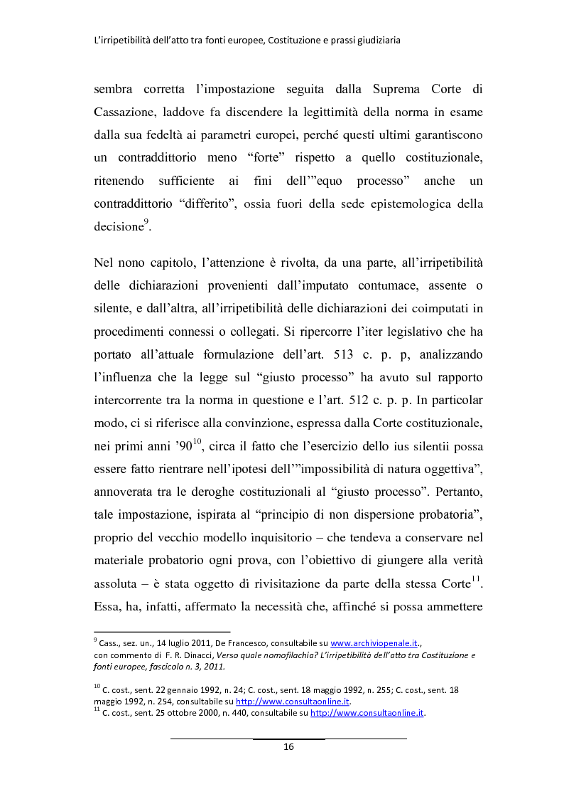 Anteprima della tesi: L'irripetibilità dell'atto tra fonti europee, Costituzione e prassi giudiziaria, Pagina 8