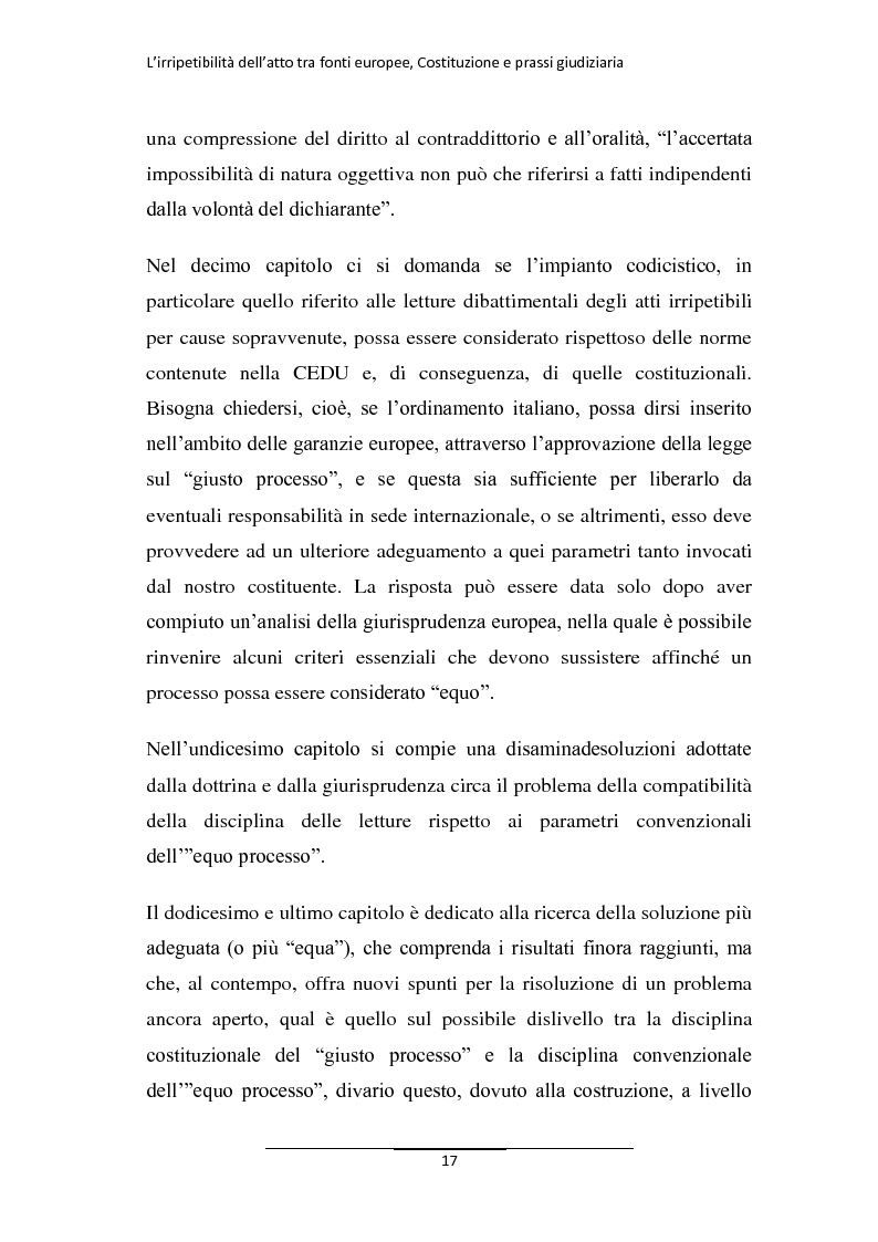 Anteprima della tesi: L'irripetibilità dell'atto tra fonti europee, Costituzione e prassi giudiziaria, Pagina 9