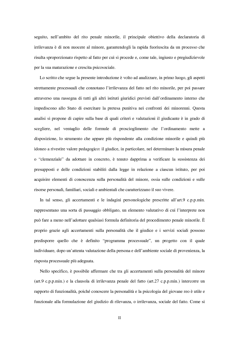 Anteprima della tesi: La clausola di irrilevanza del fatto nel processo penale minorile, Pagina 3