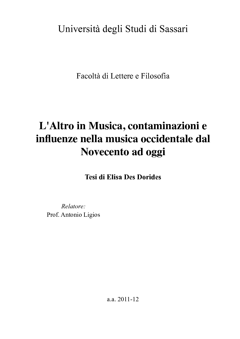Anteprima della tesi: L'Altro in Musica, contaminazioni e influenze nella musica occidentale dal Novecento ad oggi, Pagina 1