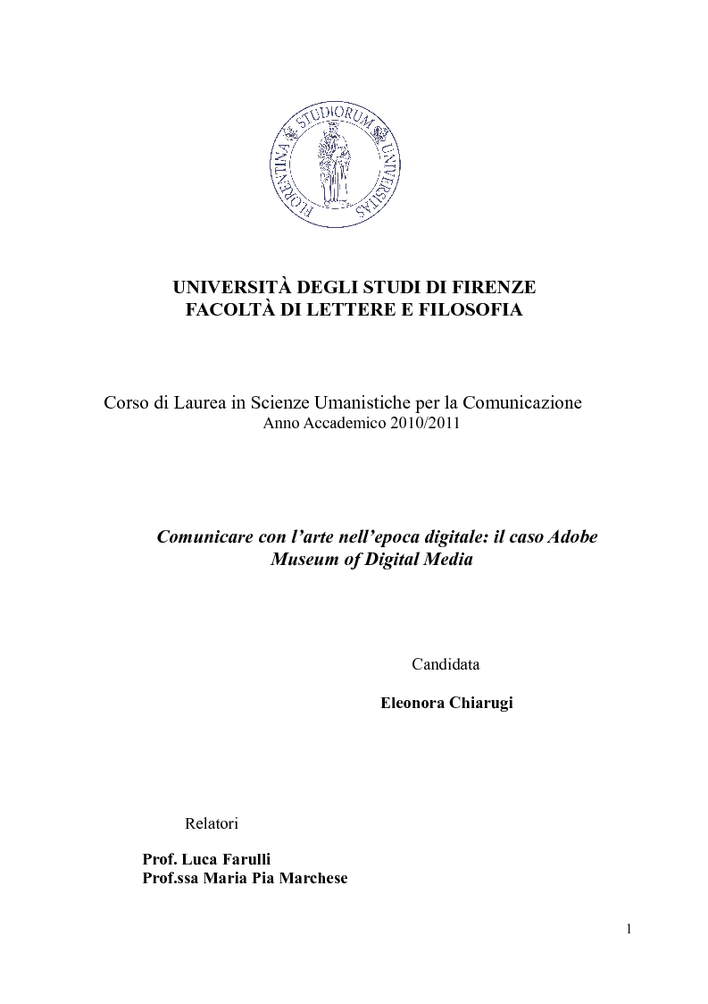 Anteprima della tesi: Comunicare con l’arte nell’epoca digitale: il caso Adobe Museum of Digital Media, Pagina 1
