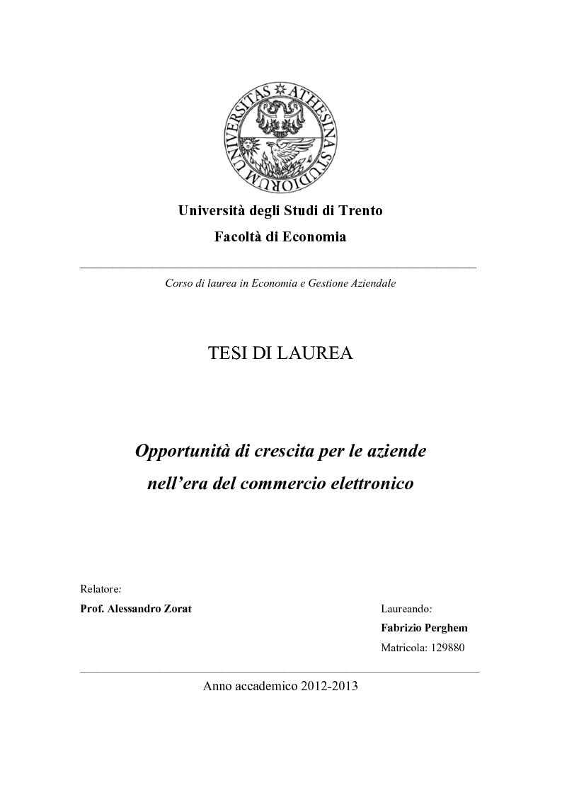 Anteprima della tesi: Opportunità di crescita per le aziende nell'era del commercio elettronico, Pagina 1