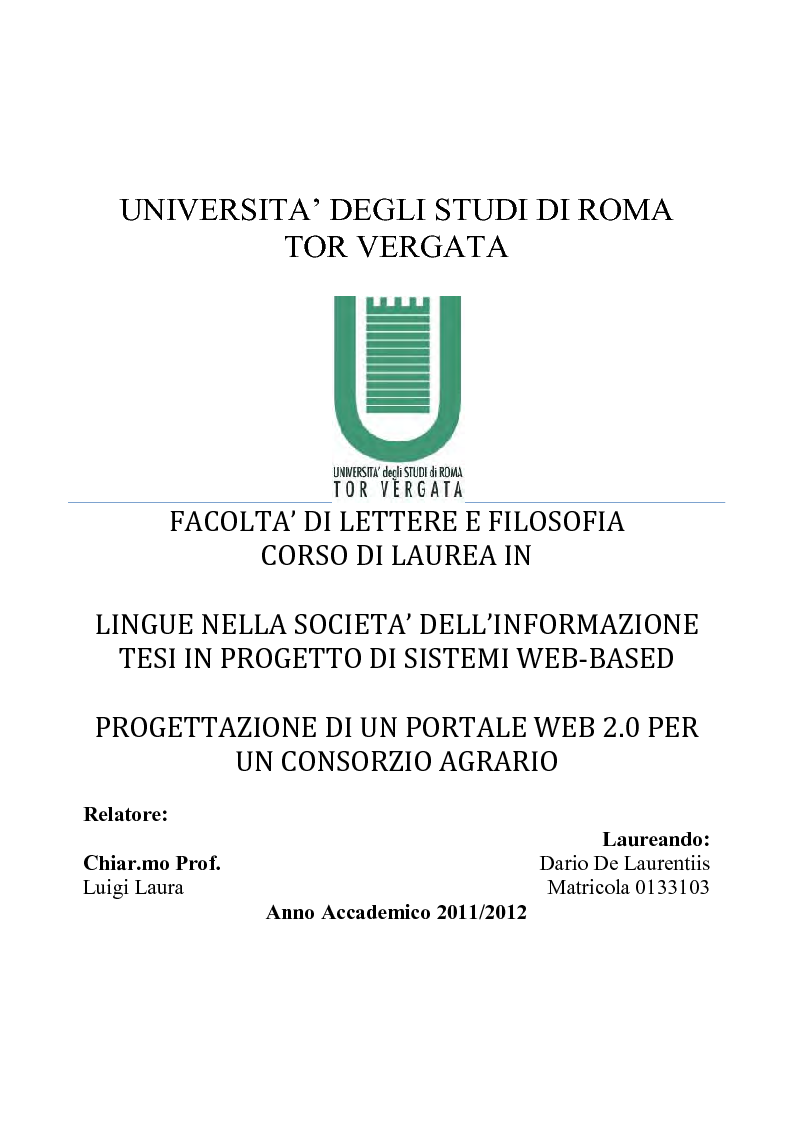 Anteprima della tesi: Progettazione di un Portale Web 2.0 per un Consorzio Agrario, Pagina 1