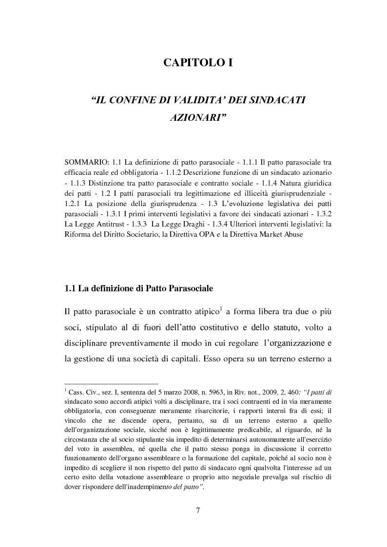 Anteprima della tesi: I patti parasociali nelle società quotate, Pagina 6