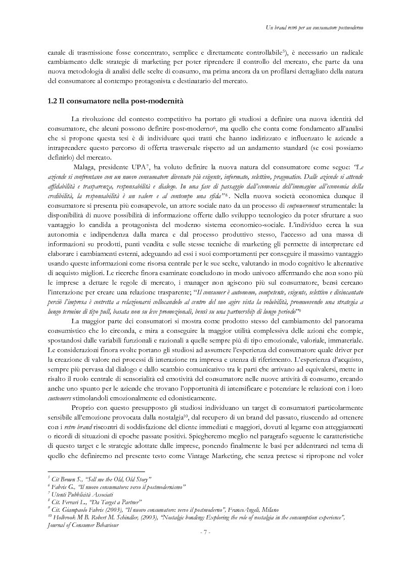 Anteprima della tesi: Un brand retrò per un consumatore postmoderno. Il Vintage Marketing come strategia commerciale, Pagina 5