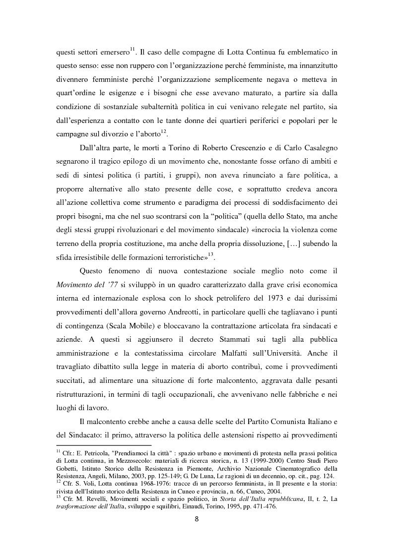 Anteprima della tesi: La dissoluzione di Lotta Continua nella Torino della seconda metà degli anni '70. Il tramonto di un'epoca fra movimenti e violenza, Pagina 4
