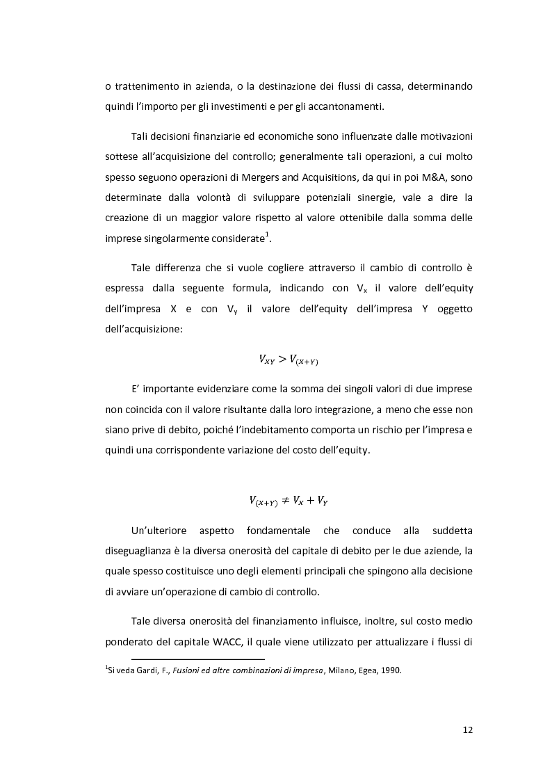 Anteprima della tesi: L’utilizzo della leva finanziaria nelle operazioni di cambio di controllo di società quotate., Pagina 10