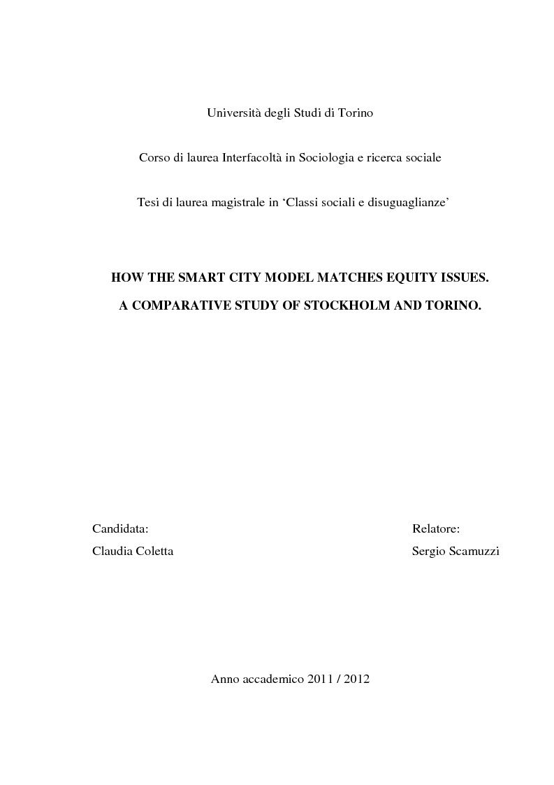 Anteprima della tesi: How the "smart city" model matches equity issues. A comparative study of Stcokholm and Torino., Pagina 1